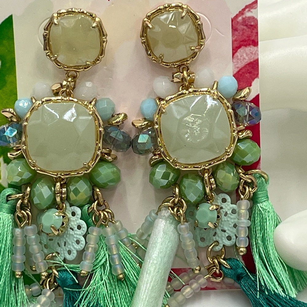 Lilly Pulitzer Waterside Amante Aqua Tassel Earrings STYLE #28567 - Picture 3 of 10